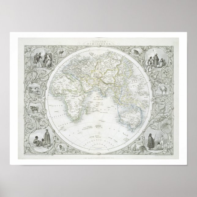Östra Hemisphere, från en serie världskartor Poster (Framsidan)