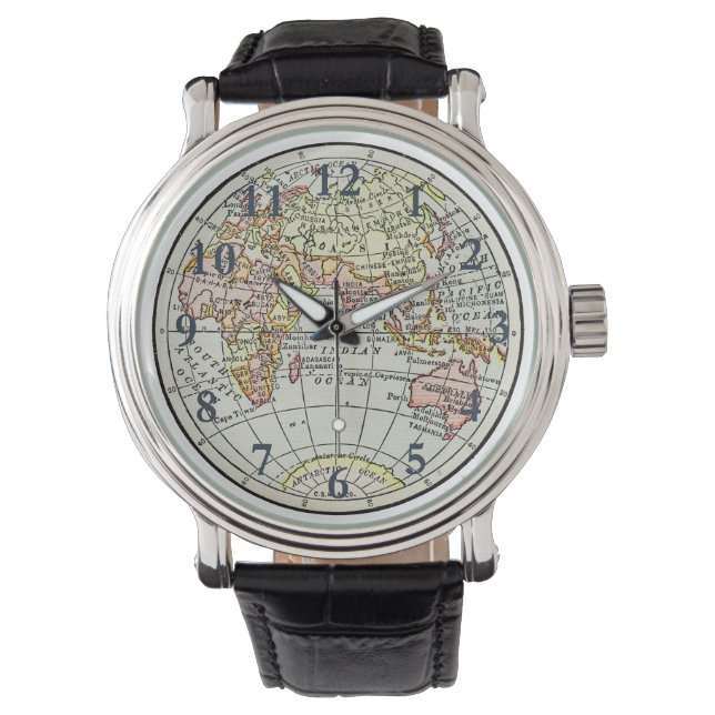 Östra Hemisphere Karta Globe Travel Art Armbandsur (Framsida)