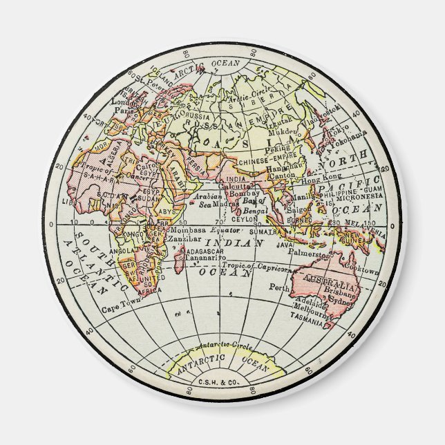 Östra Hemisphere Karta Globe Travel Art Magnet (Framsidan)