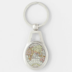 Östra Hemisphere Karta Globe Travel Art Ovalt Silverfärgad Nyckelring