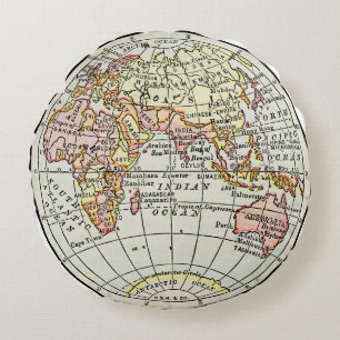 Östra Hemisphere Karta Globe Travel Art Rund Kudde