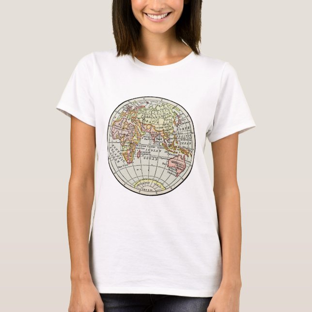 Östra Hemisphere Karta Globe Travel Art Tee (Framsida)