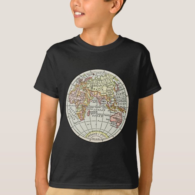 Östra Hemisphere Karta Globe Travel Art Tee (Framsida)