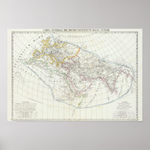 Östra Hemisphere World Lithographed Karta Poster