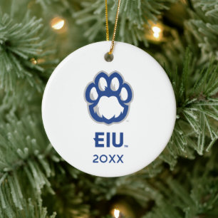 Östra Illinois Panthers Paw Print & EIU Julgransprydnad Keramik