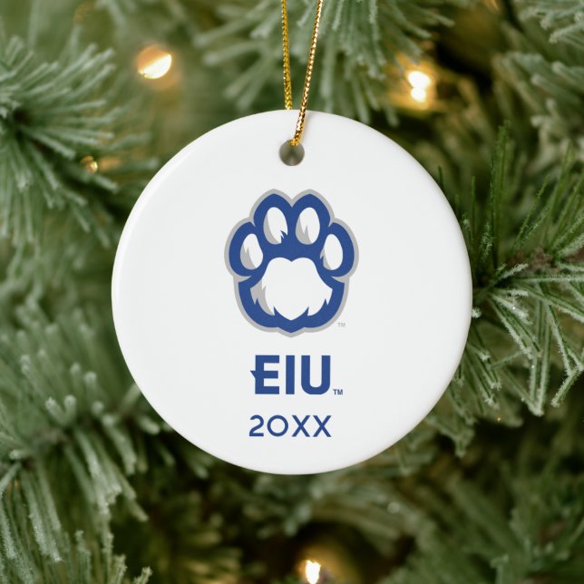 Östra Illinois Panthers Paw Print & EIU Julgransprydnad Keramik (Träd)