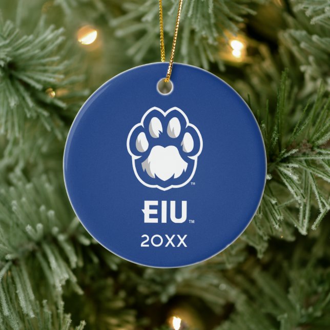 Östra Illinois Panthers Paw Print & EIU Julgransprydnad Keramik (Träd)