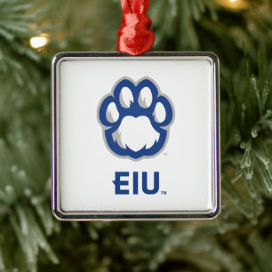 Östra Illinois Panthers Paw Print & EIU Julgransprydnad Metall