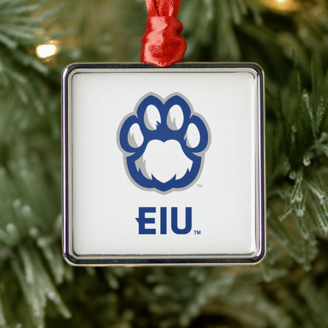 Östra Illinois Panthers Paw Print & EIU Julgransprydnad Metall (Träd)