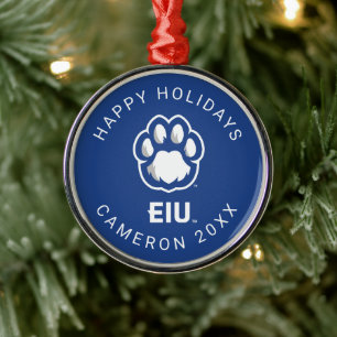 Östra Illinois Panthers Paw Print & EIU Julgransprydnad Metall