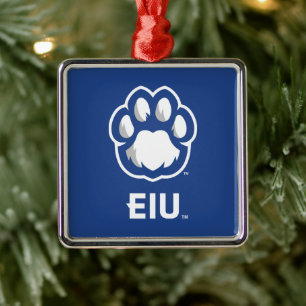Östra Illinois Panthers Paw Print & EIU Julgransprydnad Metall