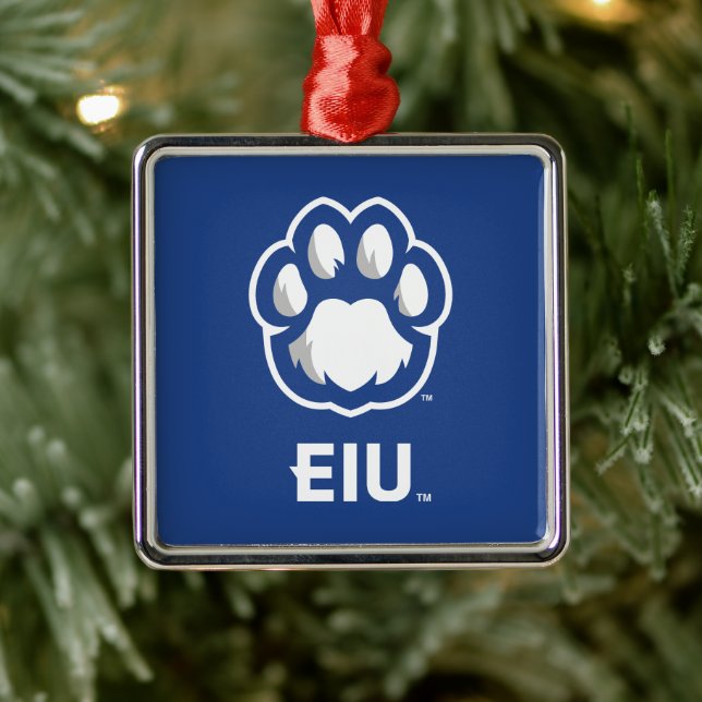 Östra Illinois Panthers Paw Print & EIU Julgransprydnad Metall (Träd)