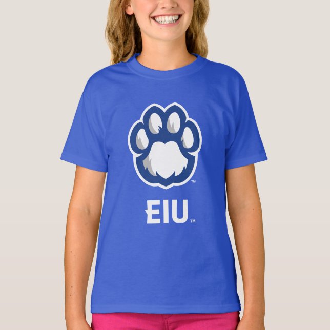 Östra Illinois Panthers Paw Print & EIU T Shirt (Framsida)
