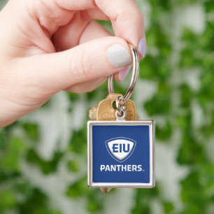 Östra Illinois Panthers Shield & Wordmark Logotyp Fyrkantig Silverfärgad Nyckelring