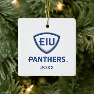Östra Illinois Panthers Shield & Wordmark Logotyp Julgransprydnad Keramik