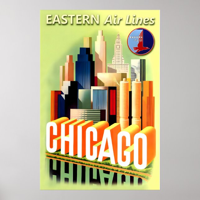 ÖSTRA Linjer CHICAGO Ny Retro Art Deco Stad Poster (Framsidan)