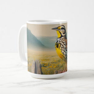 Östra Meadowlark Perched on a Rustic Fence Kaffemugg
