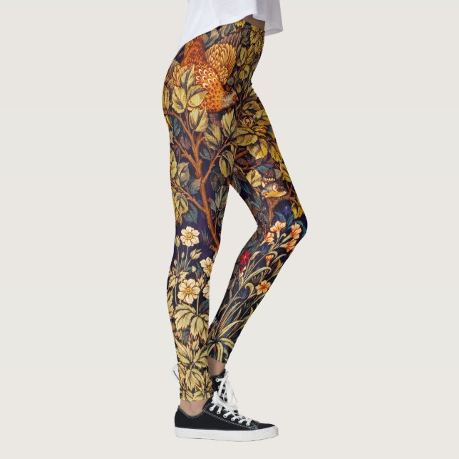 ÖSTRA SKOGSDJUR, harar, fasaner, brun Blommigt Leggings (Höger)