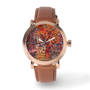ÖSTRA SKOGSDJURHÄDER,Fjäderfä,Röd Blommigt Armbandsur
