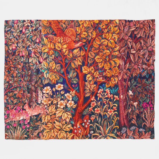 ÖSTRA SKOGSDJURHÄDER,Fjäderfä,Röd Blommigt Fleecefilt (Framsidan (Horisontell))