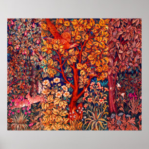 ÖSTRA SKOGSDJURHÄDER,Fjäderfä,Röd Blommigt Poster