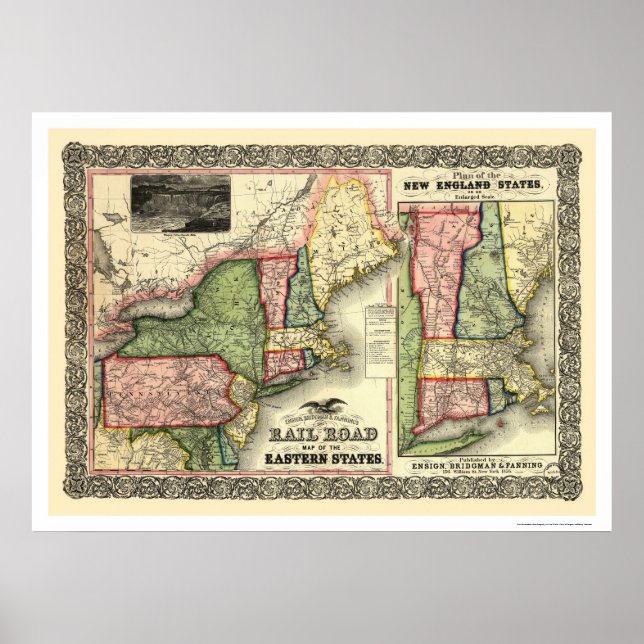 Östra Stater Järnväg Karta 1856 Poster (Framsidan)