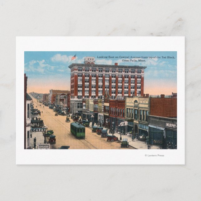 Östra View of Central AvenueGreat Falls, MT Vykort (Framsida)