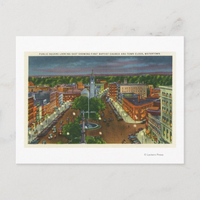 Östra View of Public Square, Town Clock Vykort (Framsida)