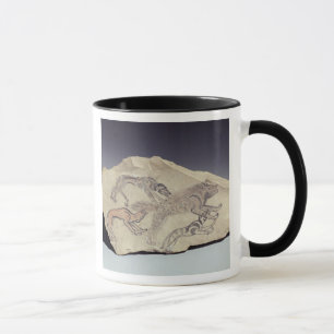Ostracon som visar en hund som jagar en hyena mugg