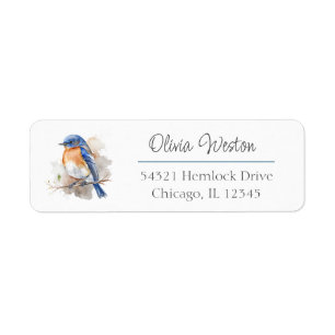 Östran Bluebird Rustic Watercolor Returadress Etikett