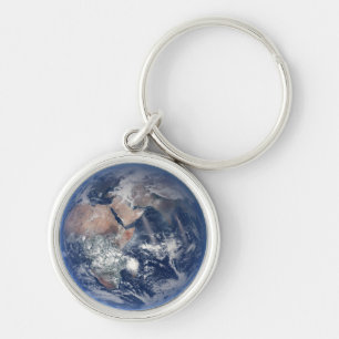 Östran Hemisphere på Planet Earth. Rund Silverfärgad Nyckelring