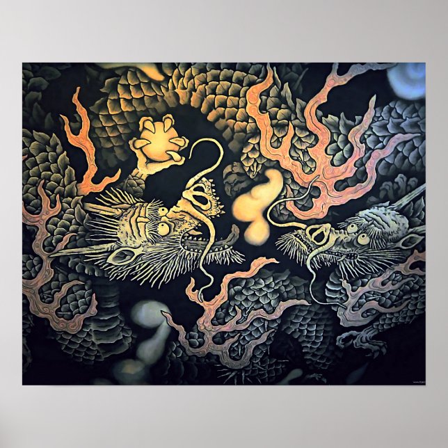Östran Twin Dragons Temple Japan Poster (Framsidan)
