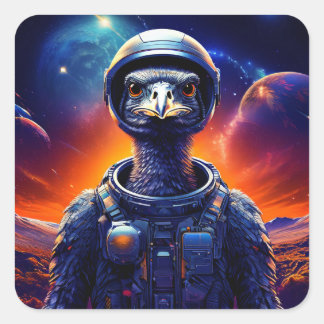 Ostrich Astronaut Fyrkantigt Klistermärke