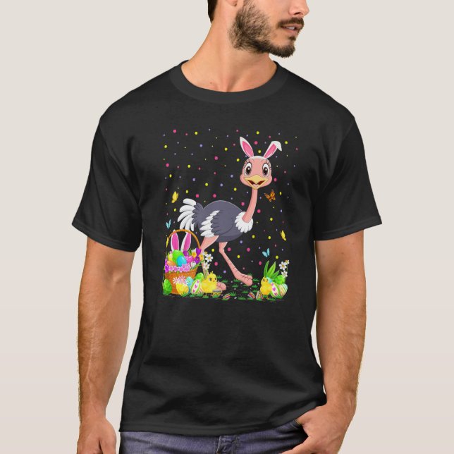 Ostrich Bird Easter Egg Hunt Bunny Ostrich Easter  T Shirt (Framsida)