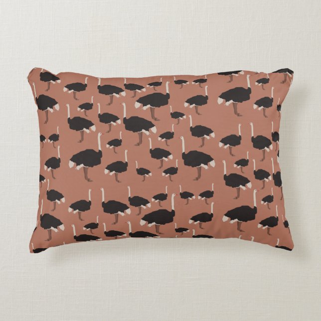 Ostrich Bird Illustration Mönster Prydnadskudde (Framsidan)