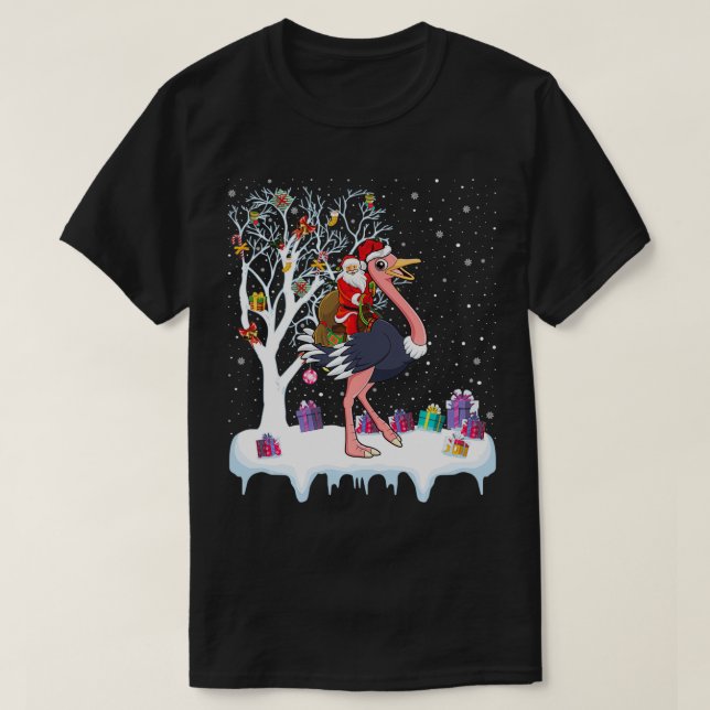 Ostrich Bird Lover Xmas Gift Santa Riding Ostrich  T Shirt (Design framsida)