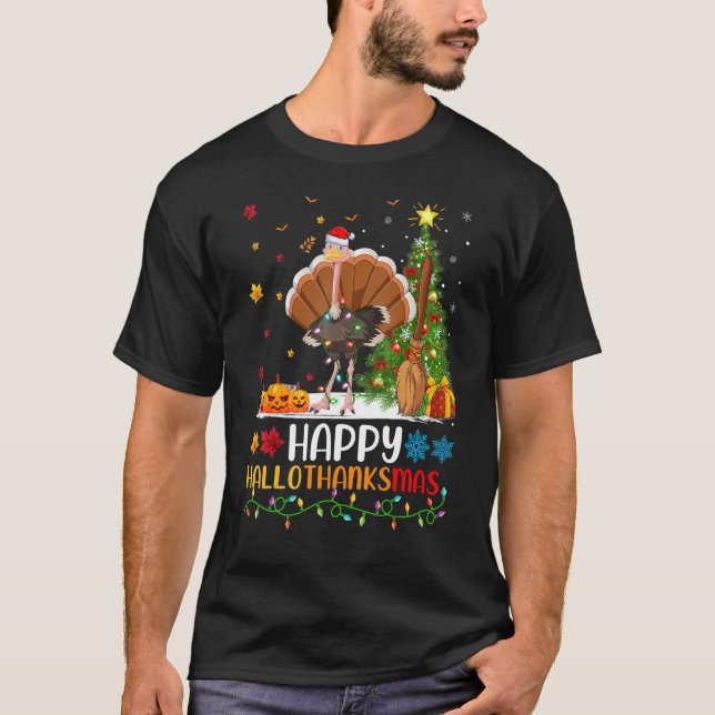 Ostrich Bird Lycklig Ostrich Hellothanksmas T Shirt (Framsida)