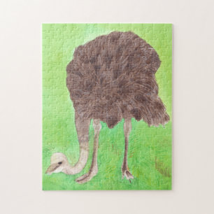 Ostrich Bird Watercolor Painting CherylsArt Puzzle Pussel