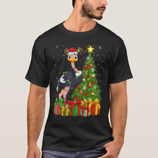 Ostrich Bird   Xmas Holiday Santa Ostrich Christma T Shirt (Framsida)