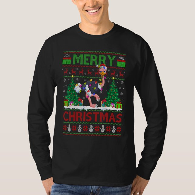 Ostrich Bird   Xmas Tree Ugly Santa Ostrich Christ T Shirt (Framsida)
