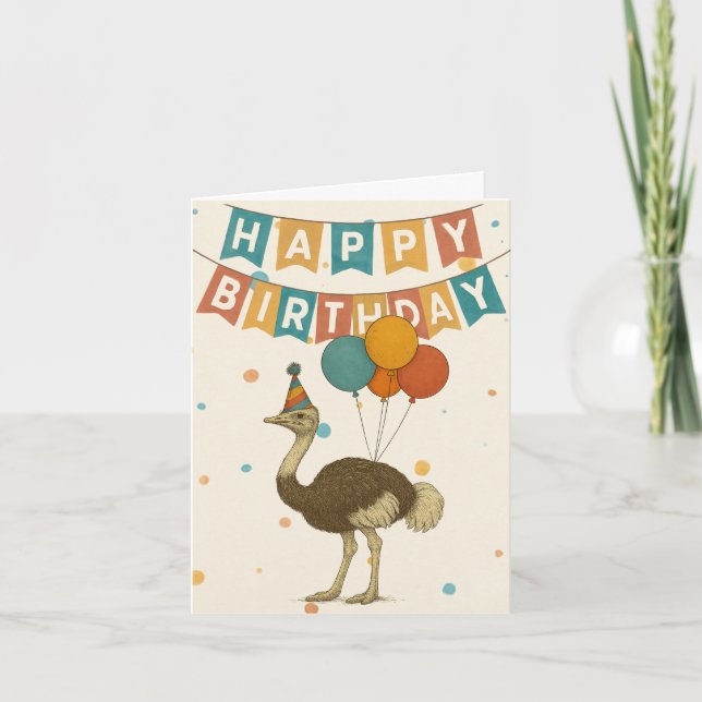 Ostrich Birthday Card - Roligt Party Animal Kort (Framsida)
