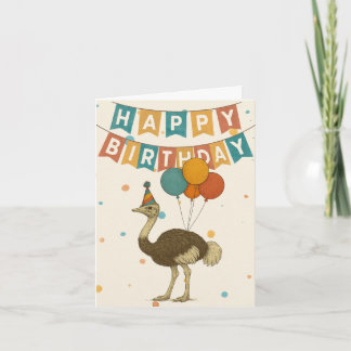 Ostrich Birthday Card - Roligt Party Animal Kort