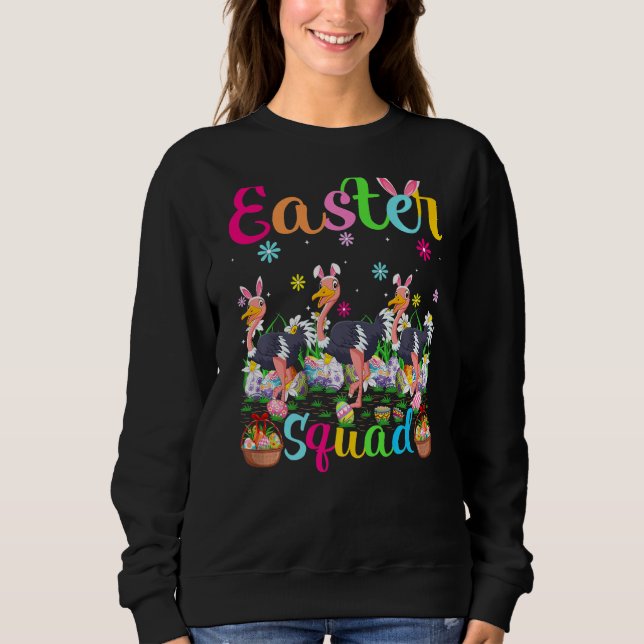 Ostrich Bunny Ear Påsk Squad Ostrich Bird Lycklig T Shirt (Framsida)