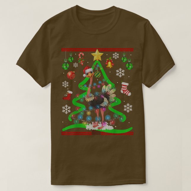 Ostrich Christmas Tree Ostriches Ugly Xmas Sweater T Shirt (Design framsida)