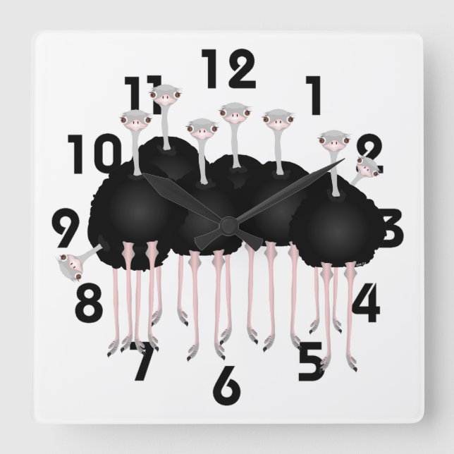 Ostrich Clock Fyrkantig Klocka (Framsida)