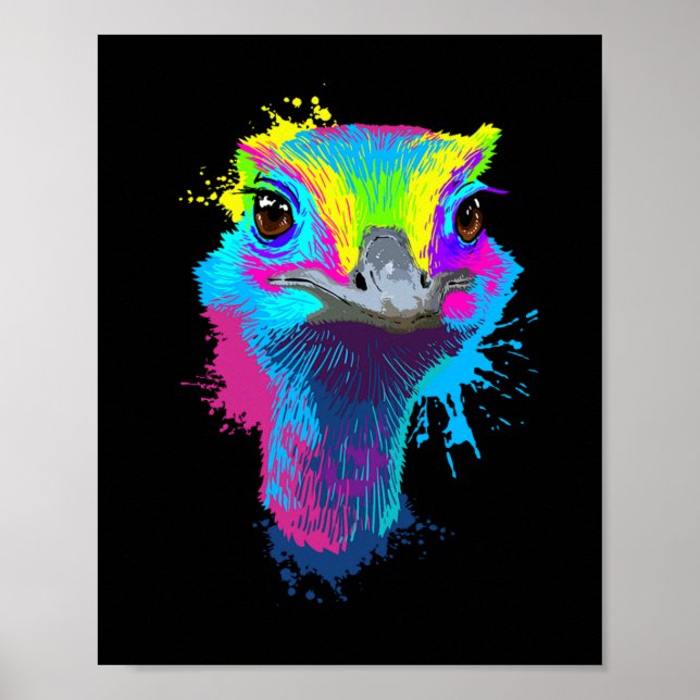 Ostrich Colorful Bird Älskare Ostriches Poster (Framsidan)