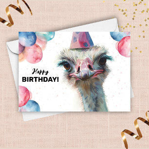 Ostrich Funny Colorful Balloons Hat Grattis på föd Kort