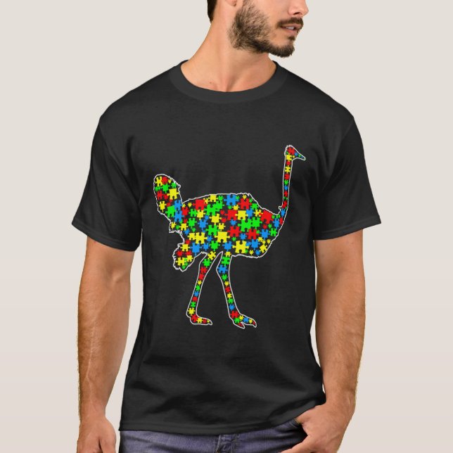Östrich Funny Puzzle Animals Autism Awareness T Shirt (Framsida)