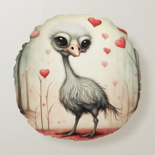 Ostrich Kärlek 2 Rund Kudde (Framsidan)