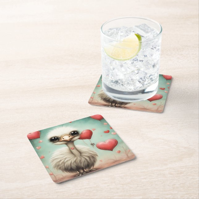 Ostrich Kärlek 3 Underlägg Papper Kvadrat (Insitu)